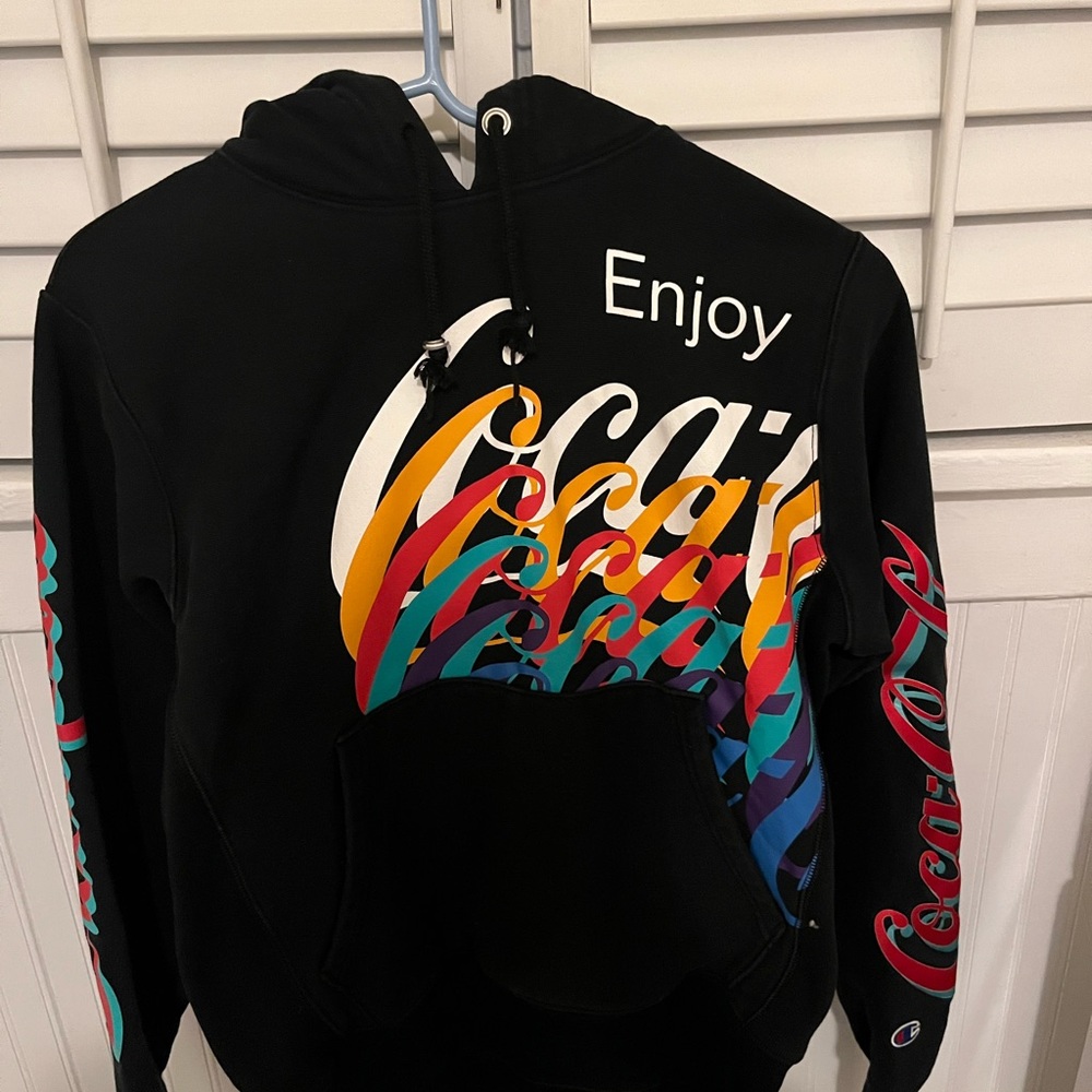 Champion Black Multicolor Enjoy Coca-Cola Logo Hoodie Hooded Sweatshirt
